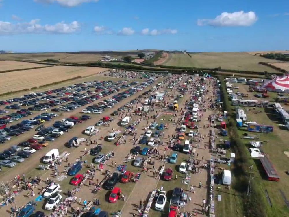 Aerial view of Lebberston Car Boot with rows of cars, stalls and shoppers Source: https://www.thisisthecoast.co.uk/local-info/calendar/event/lebberston-car-boot1/