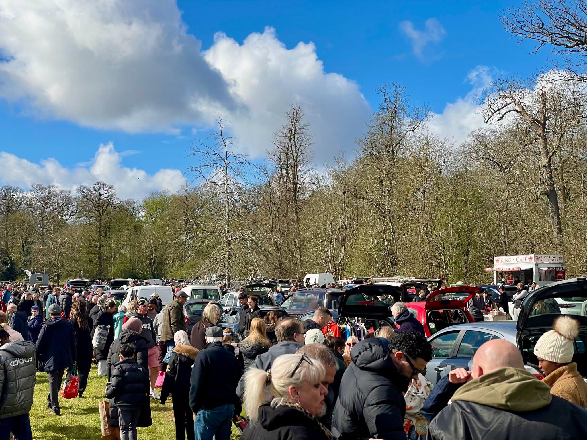 Busy crowd browsing rows of cars and stalls at Oaklands College Car Boot