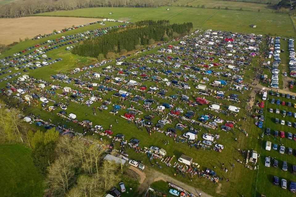 Aerial view of the busy Strawberry Fields New Forest car boot sale with hundreds of stalls, vehicles and shoppers Source: https://www.facebook.com/photo/?fbid=1507188477869194&set=a.727376795850370