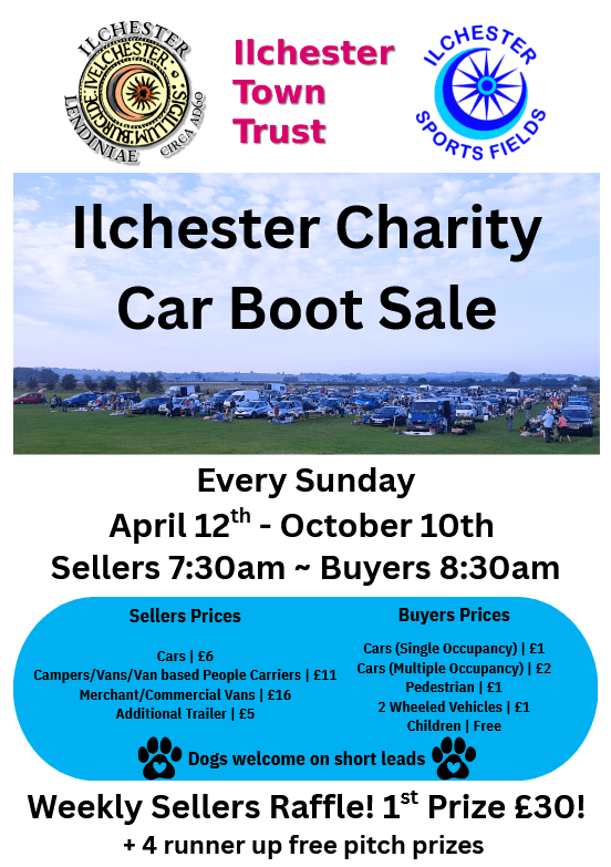 Ilchester Charity Car Boot Sale 2026 official poster with the busy sports-field sale Source: https://ilchester.org.uk/wp-content/uploads/2026/03/Car_Boot_Poster_26.png