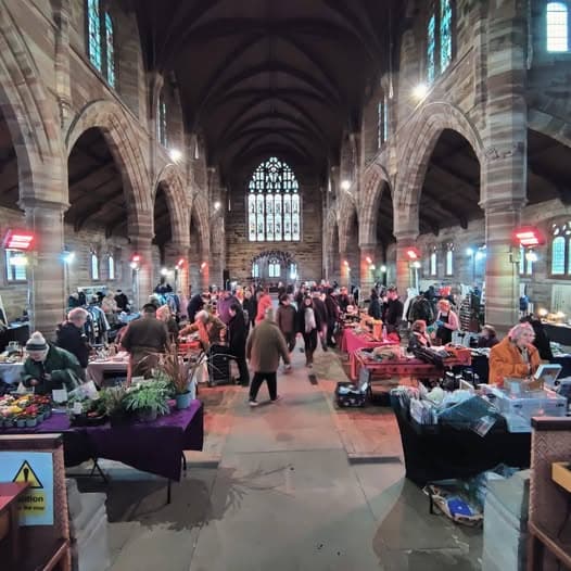 Shoppers browsing rows of flea-market tables inside Old Christ Church in Waterloo. Source: https://www.facebook.com/events/1566578941563316/?post_id=1572924930928717