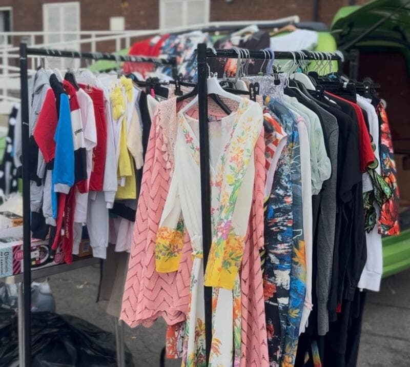 Clothing rails beside a seller vehicle at Sedgefield Racecourse car boot sale Source: https://www.sedgefield-racecourse.co.uk/popular-events/sedgefield-car-boot-sale