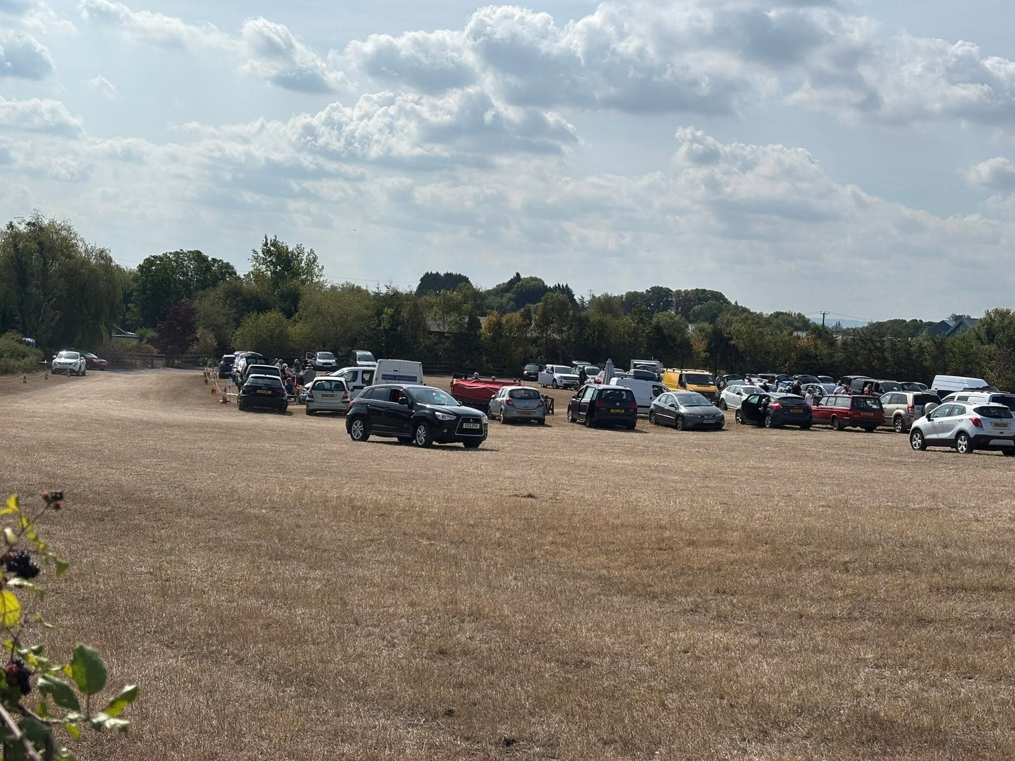 Cars and sellers spread across the field at Chedzoy Lane Car Boot