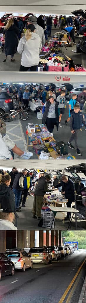 Shoppers browsing stalls inside Runcorn Shopping City car park. Source: https://runcorncarbootsale.com/wp-content/uploads/2024/08/banner-long--292x1024.jpg